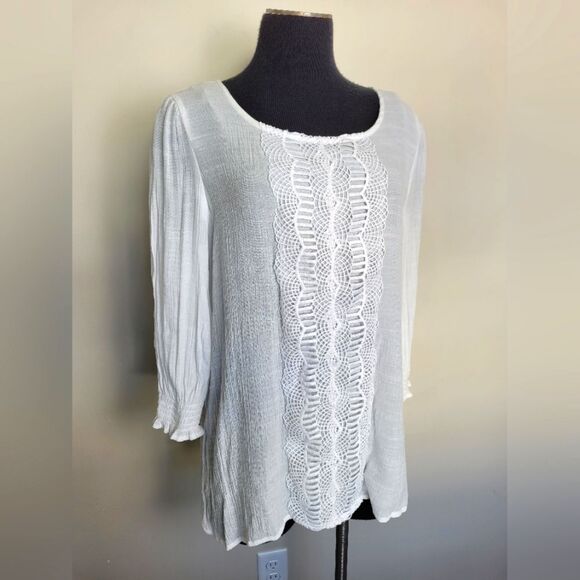 BYDesign White Crochet Blouse Lace Cottage Fairy Peasant Indie Bohemian Medium - Picture 1 of 11